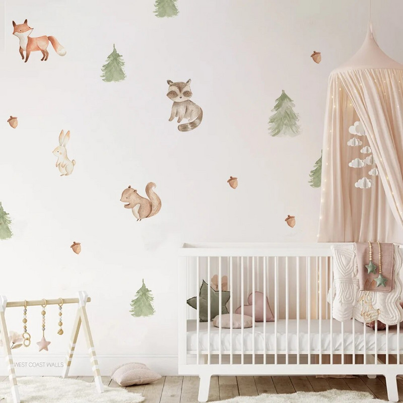 Rajzfilm erdei állat falmatricák babaszobához tapéta matrica aranyos róka barna medve falmatricák óvodai lakberendezés