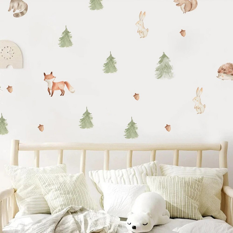 Rajzfilm erdei állat falmatricák babaszobához tapéta matrica aranyos róka barna medve falmatricák óvodai lakberendezés