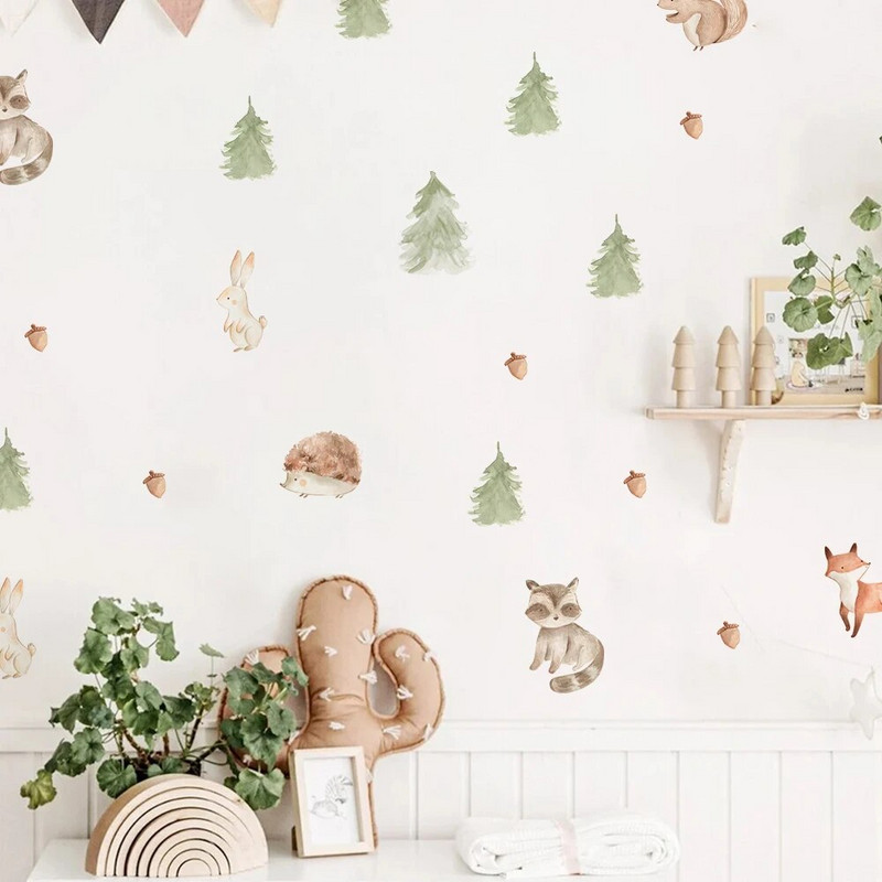 Rajzfilm erdei állat falmatricák babaszobához tapéta matrica aranyos róka barna medve falmatricák óvodai lakberendezés