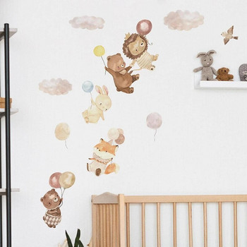 Сладко анимационно животно, лъв, лисица, заек, балон, стикери за стена за детска стая за детски стаи Декорация на бебешка стая Декорация на стени Тапети
