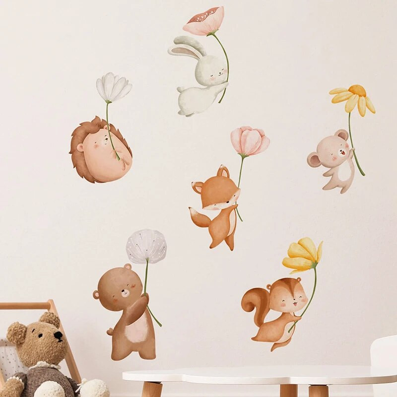 Jauka multfilma dzīvnieks lauva lapsa trusis balons bērnudārza sienas uzlīmes bērnu istabām bērnu istabas dekori sienu uzlīmes tapetes