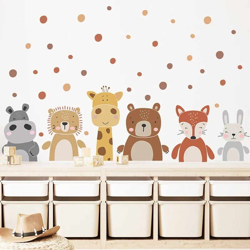 Karikatūra Boho bērnu dzīvnieki Lācis Žirafe Sienas Uzlīmes Bērnu istabai Bērnu istabas Sienas Uzlīmes Guļamistabas Mājas Dekoratīvā uzlīme