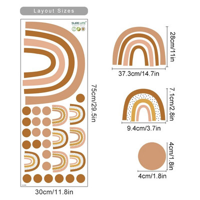 Boho Rainbows Polk Dots Debesys Sienų lipdukai Nuimami vaikų darželio meno lipdukai Nulupkite ir lipdukai, skirti vaikų kambariui, mergaičių miegamajam, namų dekoravimui