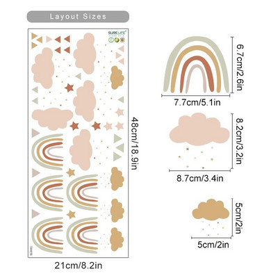 Boho Rainbows Polk Dots Debesys Sienų lipdukai Nuimami vaikų darželio meno lipdukai Nulupkite ir lipdukai, skirti vaikų kambariui, mergaičių miegamajam, namų dekoravimui