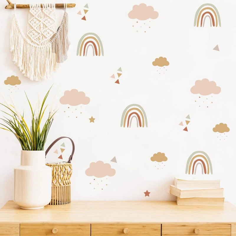 Boho Rainbows Polk Dots Debesys Sienų lipdukai Nuimami vaikų darželio meno lipdukai Nulupkite ir lipdukai, skirti vaikų kambariui, mergaičių miegamajam, namų dekoravimui