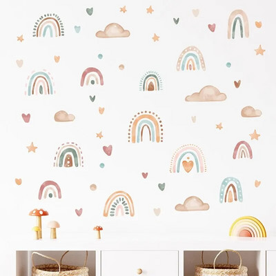 1PC Boho Colo Rainbow Cloud Star Стикери за стена за водоустойчиви подвижни PVC детска стая Декорация на дома в детска градина