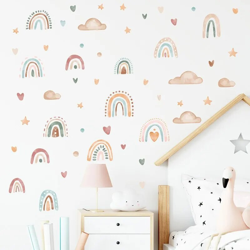 1PC Boho Colo Rainbow Cloud Star Стикери за стена за водоустойчиви подвижни PVC детска стая Декорация на дома в детска градина