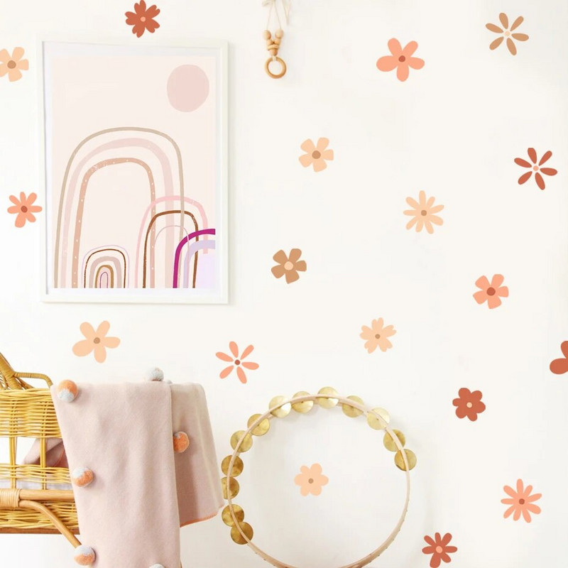 Boho margrietiņas ziedu sienu uzlīmes bērniem bērnudārza vinila sienas mākslas uzlīme Bērnu mazuļa pīlings un nūja meiteņu istabas interjers mājas dekors