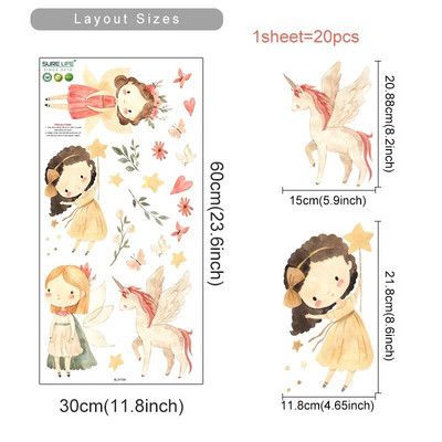 Boho akvareļu multfilmas fejas meitene vienradzis zvaigzne ziedi sienas uzlīmes sienas uzlīmes mazuļiem bērnistabas istabas guļamistabas mājas dekors