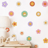 Boho rajzfilm mosolygó virágok Rózsaszín barna fali matricák gyerekszoba fali matricák baba óvodai matricák nappali lány hálószoba