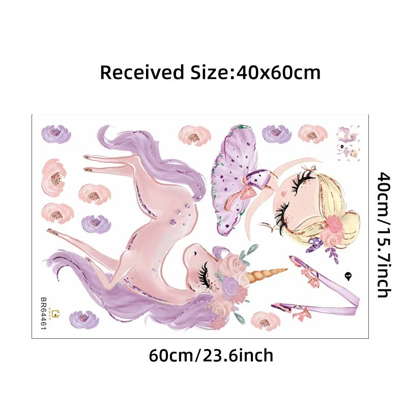 Karikatūra Violeta Balerīna Meitene Vienradzis Sienas Uzlīmes Bērnu Istabām Meitenes Mazuļu Istabas Apdares Sienas Uzlīmes Jauki Bērnudārza Tapetes