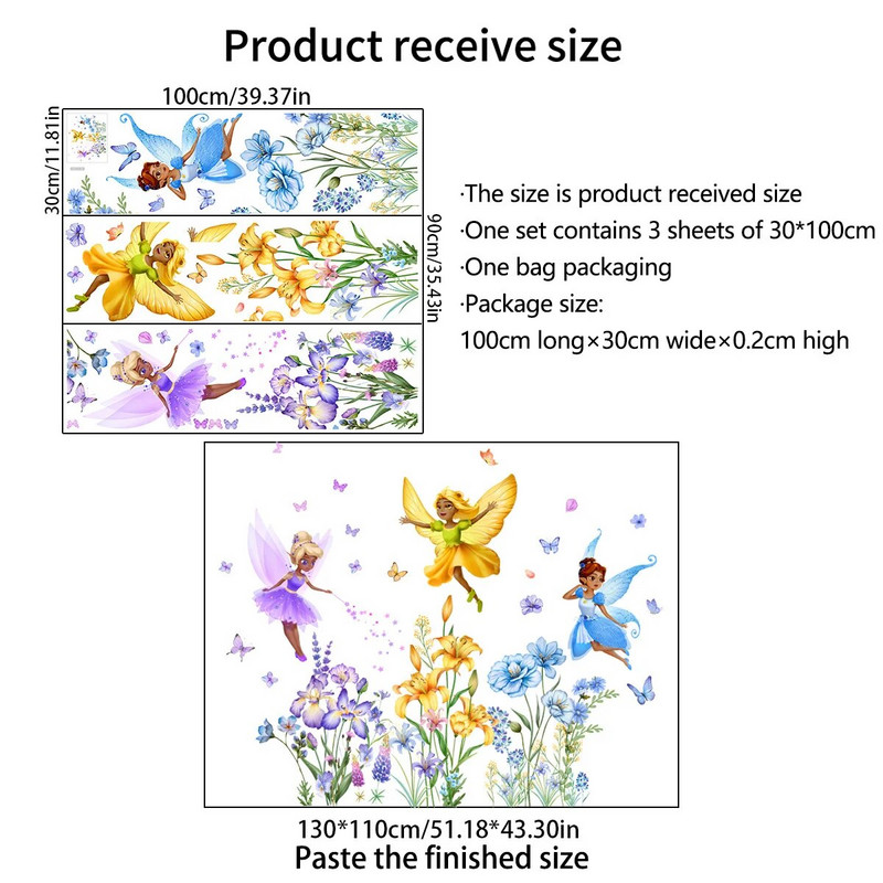 3 τμχ Μεγάλο λουλούδι Fairy Girl Φυτό λουλούδι Πεταλούδα Αυτοκόλλητα τοίχου Σαλόνι Κορίτσι Υπνοδωμάτιο Φόντο Διακοσμητικά αυτοκόλλητα τοίχου