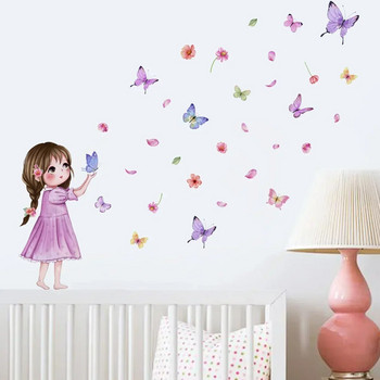 Стикери за стена Сладко момиче Пеперуди за спалня Подвижни стикери PVC Peel and Stick Decor Декорация на хола за момичета