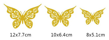 12 бр. 3D декорация на стени с куха пеперуда 3 размера Декорация на пеперуда Куха резба Пеперуда Изискан дизайн Декорации за парти торта