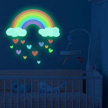 Αυτοκόλλητα τοίχου με φωτεινά αυτοκόλλητα ουράνιο τόξο κινουμένων σχεδίων λάμπουν στο σκοτεινό φθορίζον σύννεφο Καρδιά Αυτοκόλλητο τοίχου για παιδικά παιδικά δωμάτια Διακόσμηση νηπιαγωγείου