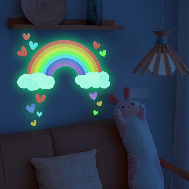 Karikatūra Rainbow Luminous Sienas Uzlīmes Mirdz tumsā Fluorescējoša mākoņa Sirds Sienas Uzlīme bērnu Bērnu istabas Bērnudārza Mājas Iekārtošanai