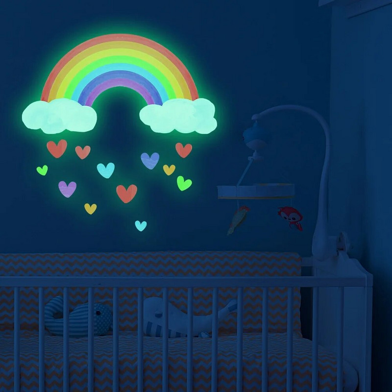 Karikatūra Rainbow Luminous Sienas Uzlīmes Mirdz tumsā Fluorescējoša mākoņa Sirds Sienas Uzlīme bērnu Bērnu istabas Bērnudārza Mājas Iekārtošanai
