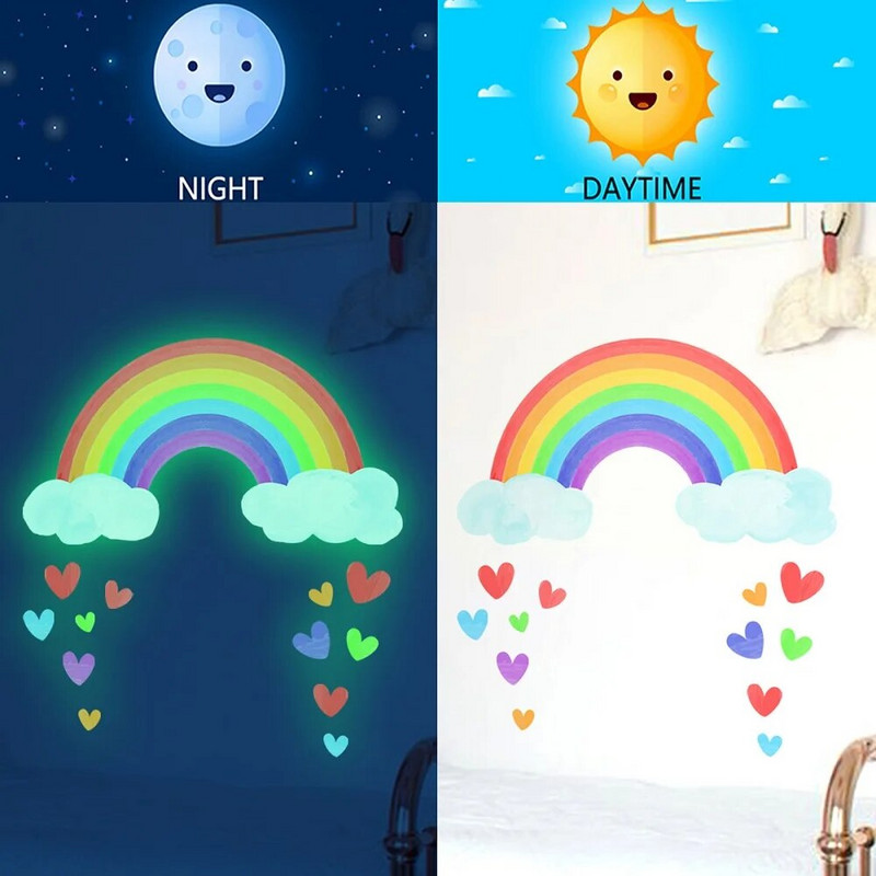 Karikatūra Rainbow Luminous Sienas Uzlīmes Mirdz tumsā Fluorescējoša mākoņa Sirds Sienas Uzlīme bērnu Bērnu istabas Bērnudārza Mājas Iekārtošanai