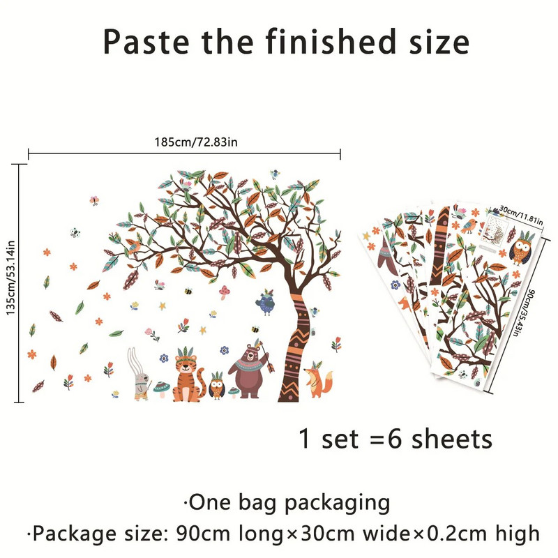 6gab. Tong Forest Animal Tīģeris Lācis Liels Koks Sienas Uzlīme Bērnudārza Bērnu istabas fona dekoratīvā sienas uzlīme Ms7021