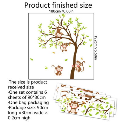 6db Rajzfilm erdei állat majom fa fali matricák gyerekszoba óvoda dekoratív háttér falfestmény falmatrica Ms571