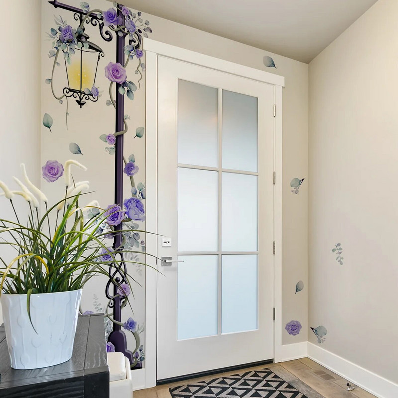 4gab Lielas ielas gaiši violetas rozes ziedu uzlīmes viesistabas guļamistabas fona dekoratīvās sienas uzlīmes tapetes Ms3093