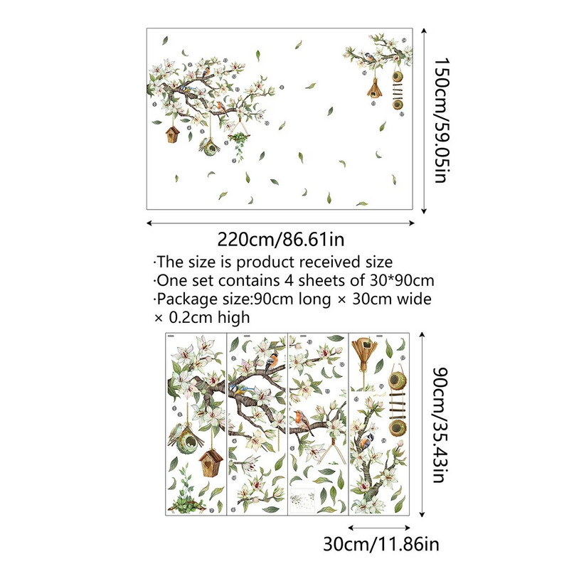 4gabstādu Zari Ziedi Putni Lapkoki Sienu uzlīmes Dzīvojamās istabas Guļamistabas Fona Siena Mājas Dekoratīva Sienas Uzlīme Ms6316