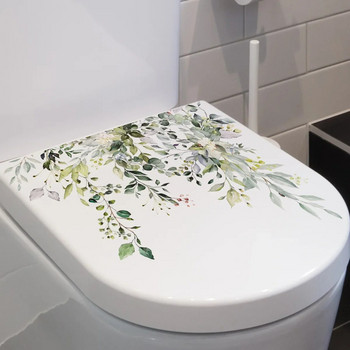 Зелени растителни листа Стикер за тоалетна WC Самозалепващи стенописни стикери Стикер за стена за баня Цвете Стикери за декорация на дома