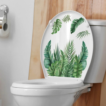 Зелени растителни листа Стикер за тоалетна WC Самозалепващи стенописни стикери Стикер за стена за баня Цвете Стикери за декорация на дома