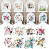 Акварел, ръчно рисувани флорални божури, зелени растения, пеперуди, стикер за стена, стикери за баня, тоалетна, самозалепващ се стенопис