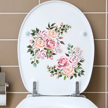 Акварел, ръчно рисувани флорални божури, зелени растения, пеперуди, стикер за стена, стикери за баня, тоалетна, самозалепващ се стенопис