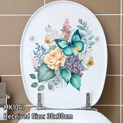 Акварел, ръчно рисувани флорални божури, зелени растения, пеперуди, стикер за стена, стикери за баня, тоалетна, самозалепващ се стенопис