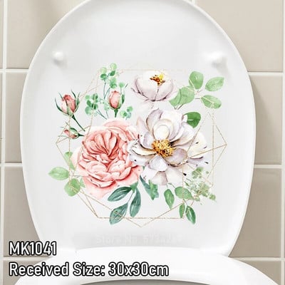 Акварел, ръчно рисувани флорални божури, зелени растения, пеперуди, стикер за стена, стикери за баня, тоалетна, самозалепващ се стенопис