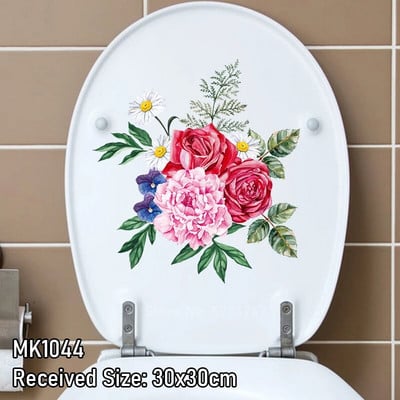 Акварел, ръчно рисувани флорални божури, зелени растения, пеперуди, стикер за стена, стикери за баня, тоалетна, самозалепващ се стенопис