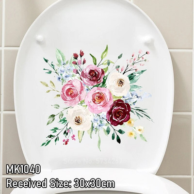 Акварел, ръчно рисувани флорални божури, зелени растения, пеперуди, стикер за стена, стикери за баня, тоалетна, самозалепващ се стенопис