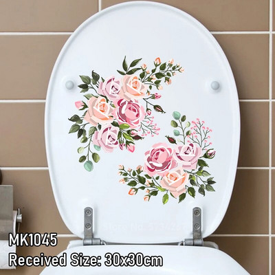 Акварел, ръчно рисувани флорални божури, зелени растения, пеперуди, стикер за стена, стикери за баня, тоалетна, самозалепващ се стенопис