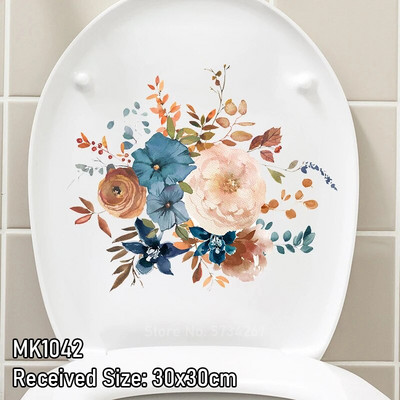 Акварел, ръчно рисувани флорални божури, зелени растения, пеперуди, стикер за стена, стикери за баня, тоалетна, самозалепващ се стенопис