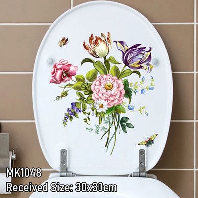 Акварел, ръчно рисувани флорални божури, зелени растения, пеперуди, стикер за стена, стикери за баня, тоалетна, самозалепващ се стенопис