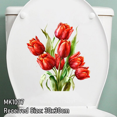 Акварел, ръчно рисувани флорални божури, зелени растения, пеперуди, стикер за стена, стикери за баня, тоалетна, самозалепващ се стенопис