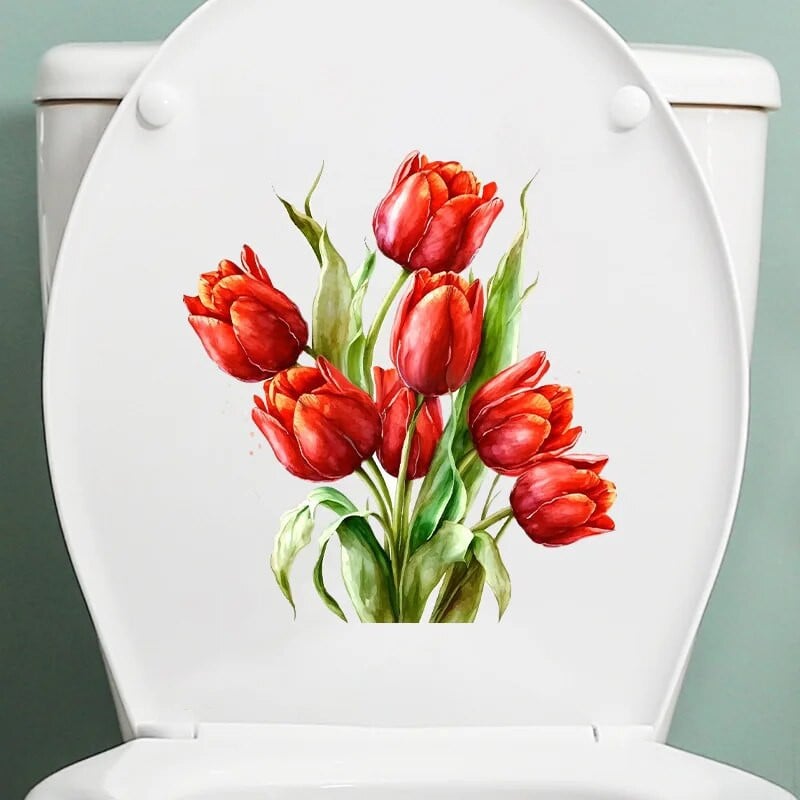 Акварел, ръчно рисувани флорални божури, зелени растения, пеперуди, стикер за стена, стикери за баня, тоалетна, самозалепващ се стенопис