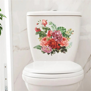 Цвете на божур Стикери за тоалетна Самозалепващи се картини Стенописни стикери за стена за декорация на баня и спалня