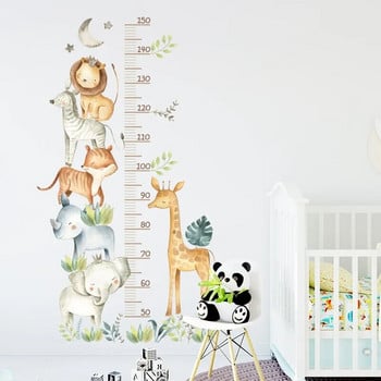3PC Стикери за стена с линийка с карикатура на височината на животните за водоустойчиви подвижни PVC детска стая Декорация на дома в детска градина