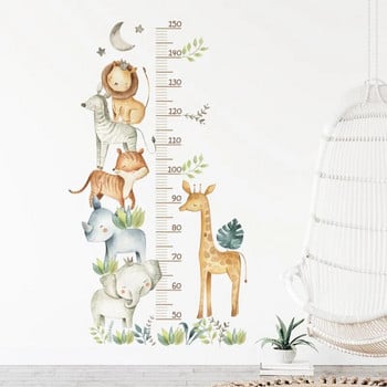 3PC Стикери за стена с линийка с карикатура на височината на животните за водоустойчиви подвижни PVC детска стая Декорация на дома в детска градина