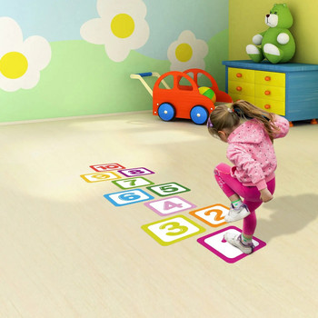 Hopscotch Стикери за под Решетка Игра с числа Детска градина Детска стая Анимационни стикери за стена Водоустойчив