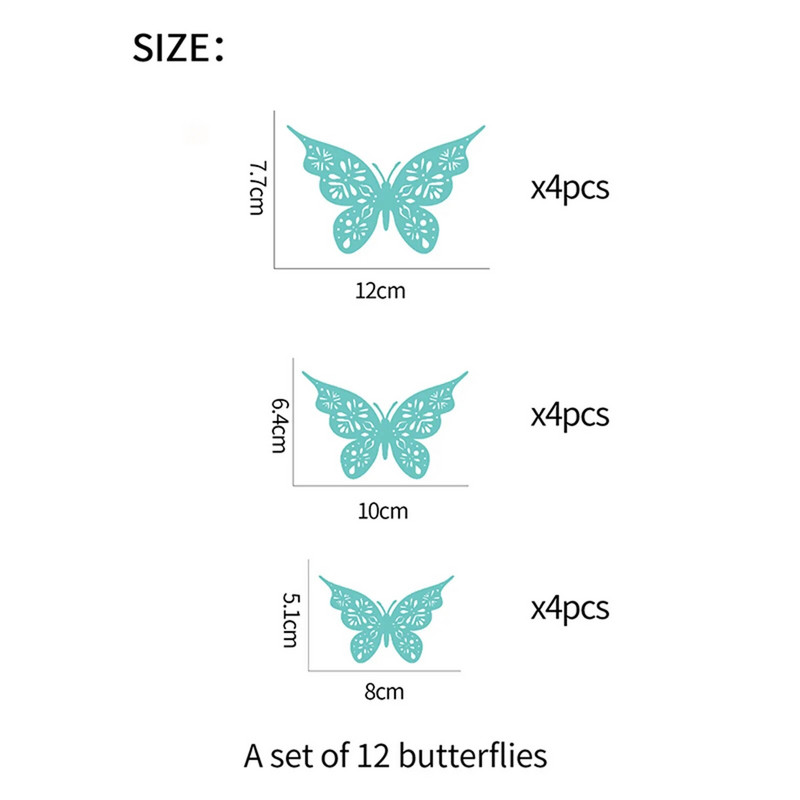 12 vnt. 3D tuščiaviduriai drugelių sienų lipdukai pasidaryk namų dekoravimui sienų lipdukai Vestuvių vakarėlio vestuvių dekorai Drugelių vaikų kambario dekorai