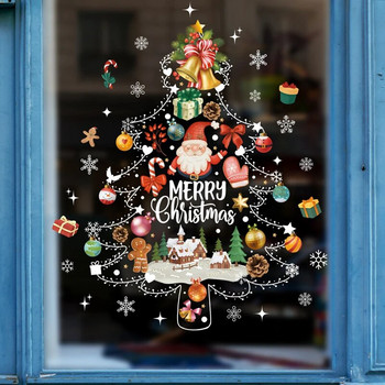 2024 Коледни стикери за прозорци Дядо Коледа Коледно дърво Карикатура Стъклена стикера Весела Коледа Нова година Празнични декорации за дома