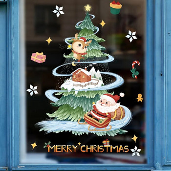 2024 Χριστουγεννιάτικα αυτοκόλλητα παραθύρου Άγιος Βασίλης Χριστουγεννιάτικο δέντρο κινουμένων σχεδίων Γυάλινο Αυτοκόλλητο Καλά Χριστούγεννα Πρωτοχρονιά Διακοσμήσεις για το σπίτι