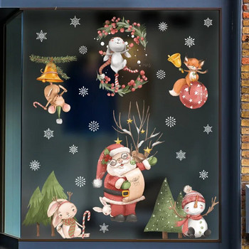 2024 Коледни стикери за прозорци Дядо Коледа Коледно дърво Карикатура Стъклена стикера Весела Коледа Нова година Празнични декорации за дома