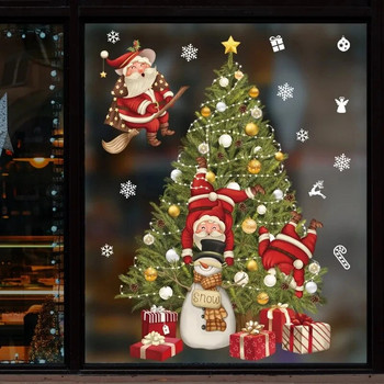 Карикатура Весела Коледа Стикери за прозорци Дядо Коледа Коледно дърво Еднорог Стъклена стикера Коледна украса за дома 2024 Нова година