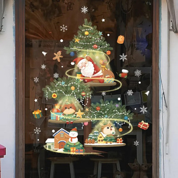 Карикатура Весела Коледа Стикери за прозорци Дядо Коледа Коледно дърво Еднорог Стъклена стикера Коледна украса за дома 2024 Нова година