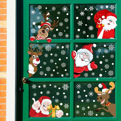 Christmas Window Stickers Santa Snowflake Merry Christmas Decorations for Home Xmas Kids Room Wall Decals New Year Stickers
